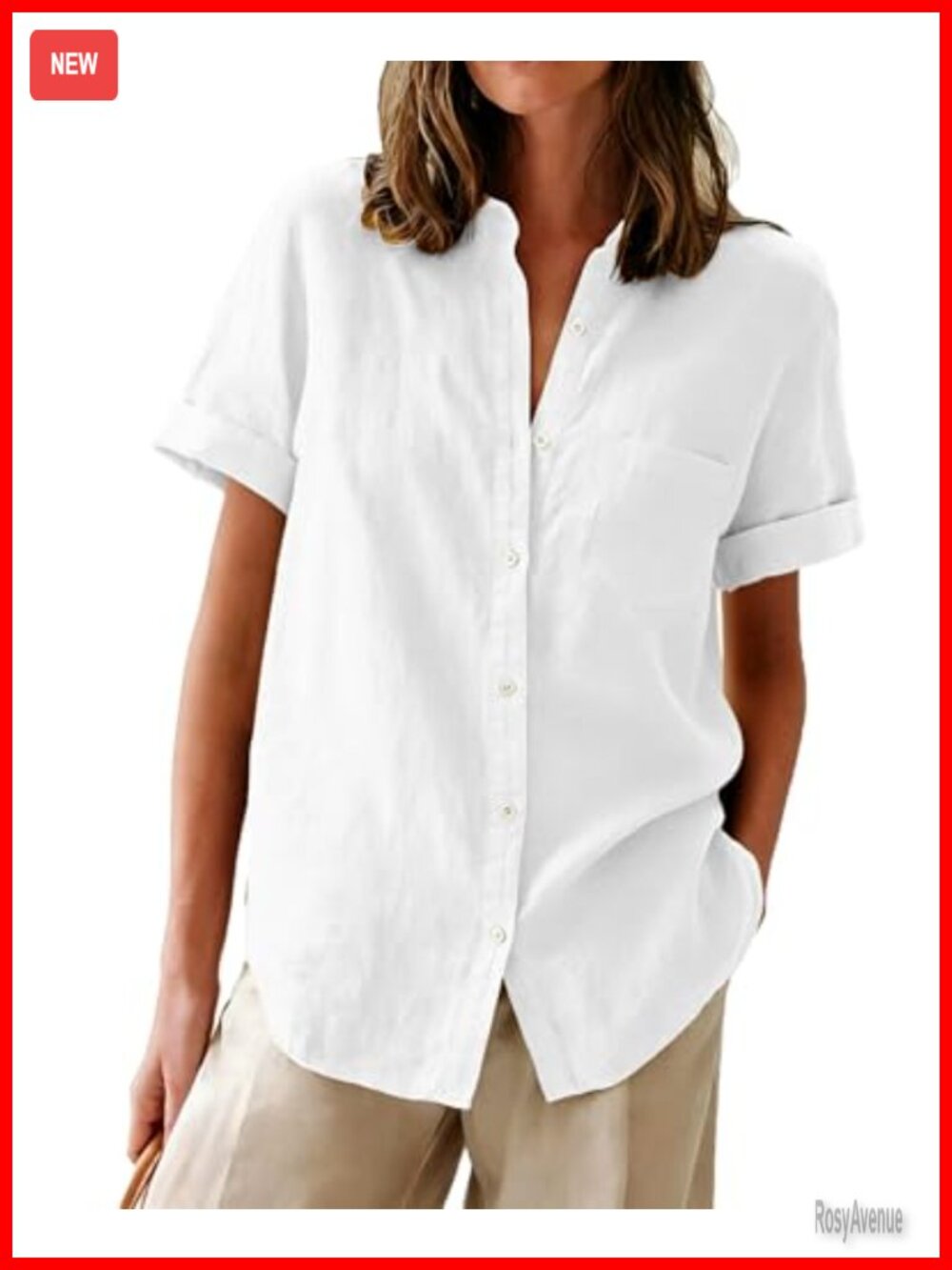 Women's Short Sleeve Oxford Button Down Shirt V Neck Collared Blouse